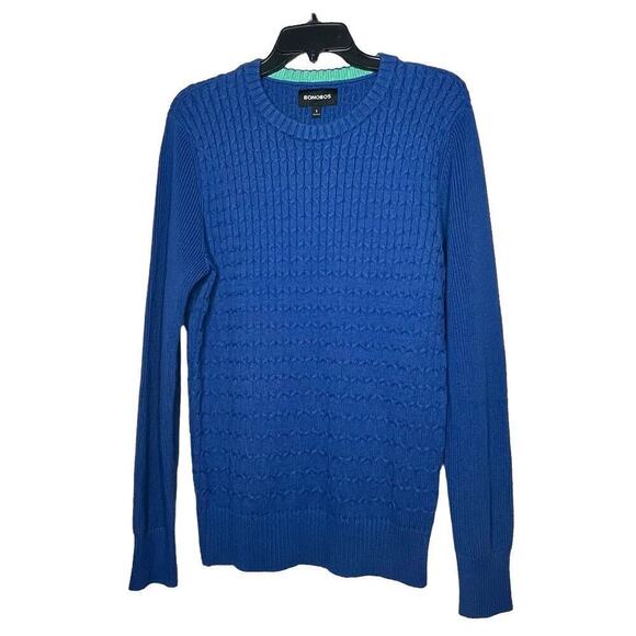 Bonobos Men's Crew Neck Cable Knit Cozy Long Sleeve Blue Sweater Size Small - Picture 10 of 10